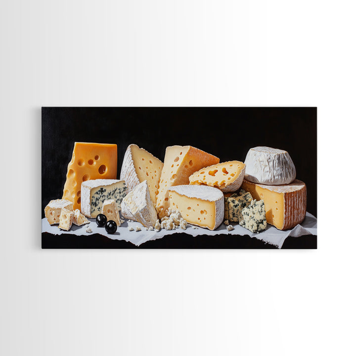Cheese Lover Wall Art - Framed Canvas Print - Kitsch Kitchen Home Decor - Kitchen painting - Cheese Art - Cheese Painting