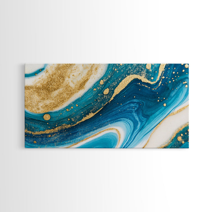 Blue, White and Gold Marble Canvas Print - Marble Painting - Centerpiece Wall Art - Statement Piece - Bold Artwork - Trendy Art - Abstract Art