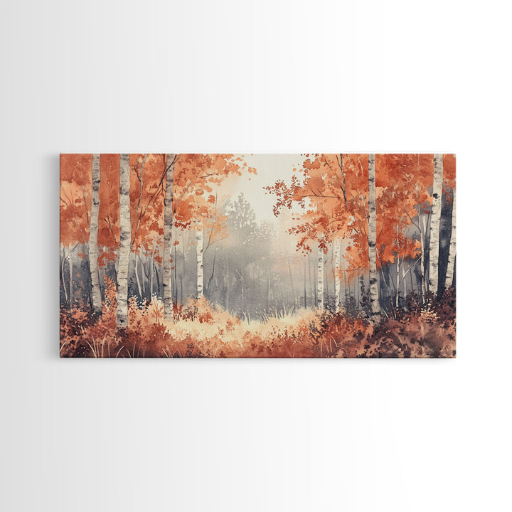 Aspen Landscape, Autumn Forest Print, Birch Tree Painting Framed Canvas Print, Ready To Hang Wall Art, Modern Abstract Nature Wall Art