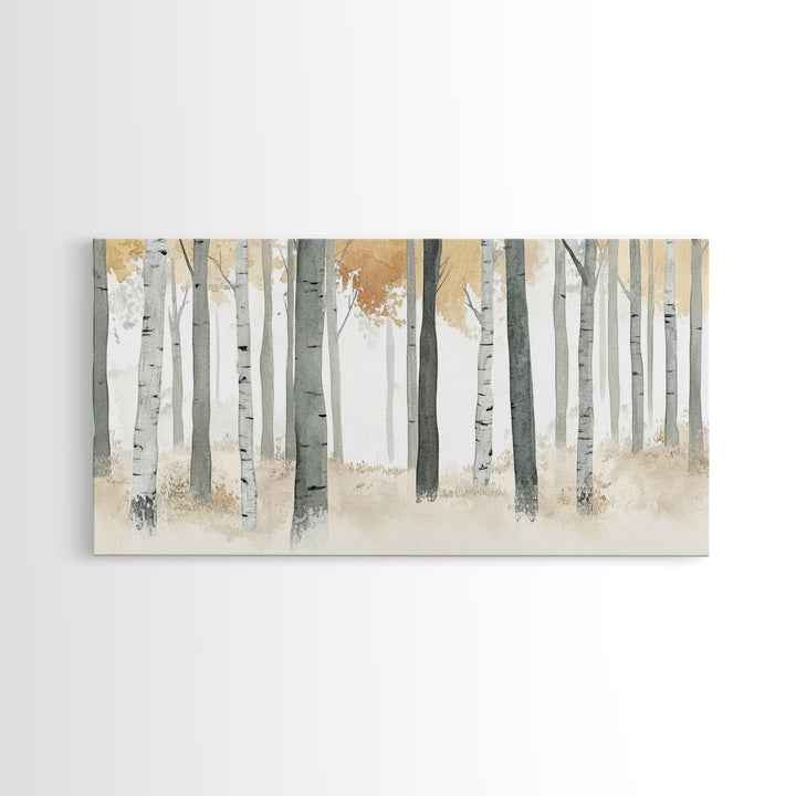 Aspen Trees Oil Painting Print Canvas, Autumn Aspens Print, Muted White Winter Wall Art, Country Farmhouse Wall Decor, Abstract Landscape Art