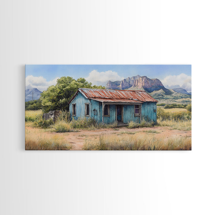 Abandoned Cabin In The Nevada Desert - Framed Canvas Print - Kitsch Wall Art - Desert Landscape Painting - Barn Oil Painting - Desert Art
