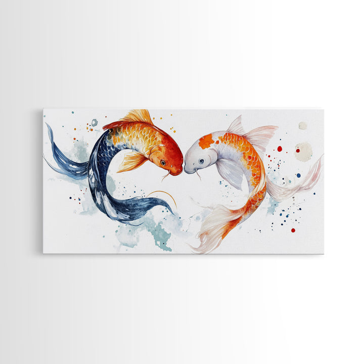 Cute Koi Fish Kissing - Couple Gift Idea - Framed Canvas Print - Valentine's Day Wall Art - Wall Art For Couples - Wabi Sabi Engagement Gift