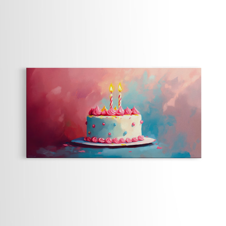 Birthday Cake Wall Art Canvas Print, Preppy Home Decor, Dining Room Wall Art, Kitchen Wall Art, Kitchen Food Painting