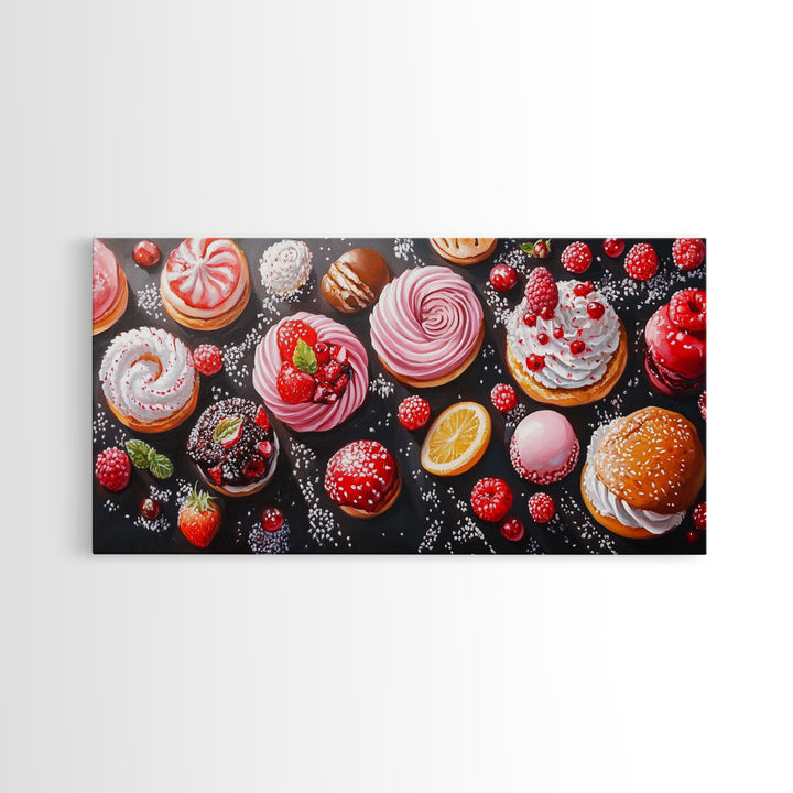 Donuts and Deserts Oil Painting Print, Canvas Art, Bakery Wall Art, Bakery Decor, Kitchen Wall Art