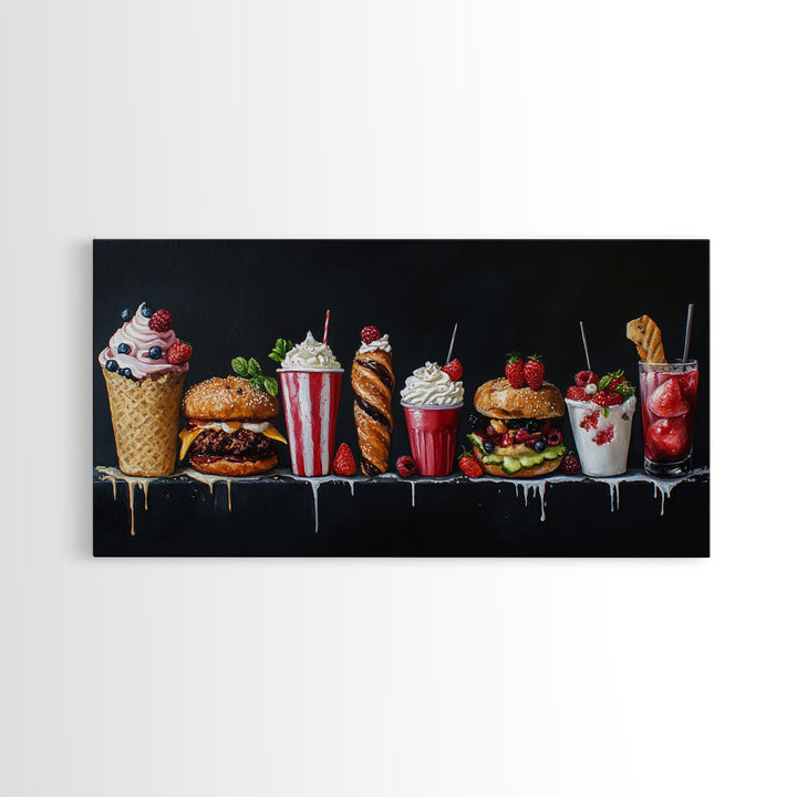Diner Decor, Restaurant Wall Art, Canvas Print Painting Of Burgers, Desserts and Milk Shakes - 1950s Diner Wall Art