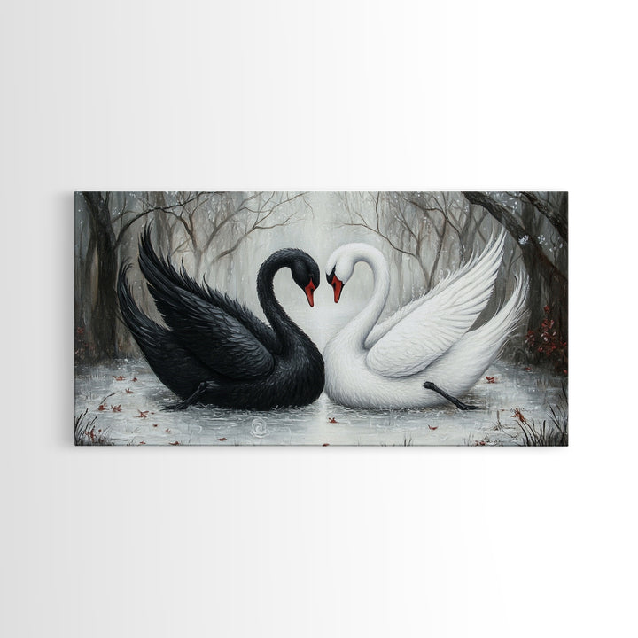 Dark Swans Forming a Heart - Framed Canvas Print - Dark Romance Wall Art - Dark Academia Art - Couple Gift Idea - Goth Art - Gothic Decor