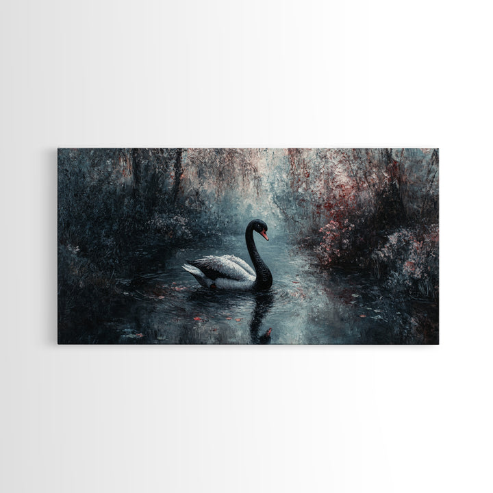 Dark Academia Oil Painting Print of a Black Swan - Gothic Decor - Living Room Decor - Above Sofa Gothic Art - Halloween Decor