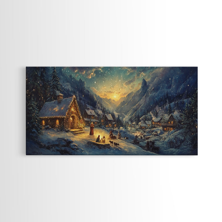 Christmas In The Mountains, Nativity Scene, Christmas Canvas Print, Christmas Decoration, Christmas Centerpiece Wall Art, Christmas Village