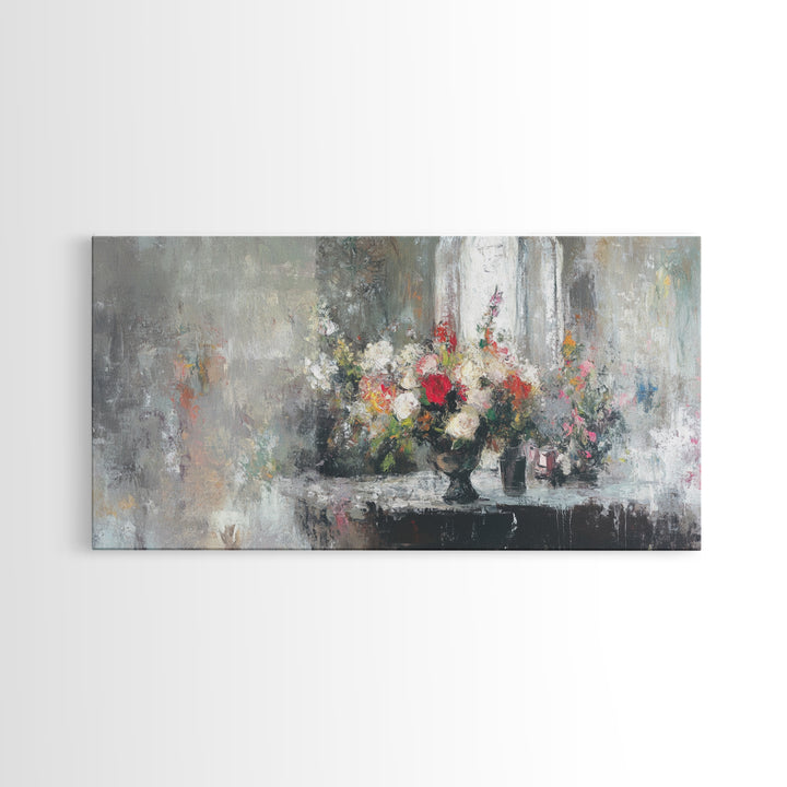 Canvas Print Oil Painting Still Life of Flowers, Wood Framed Art, Whimsical Home Decor, Floral Oil Painting, Flower Painting, Still Life Art
