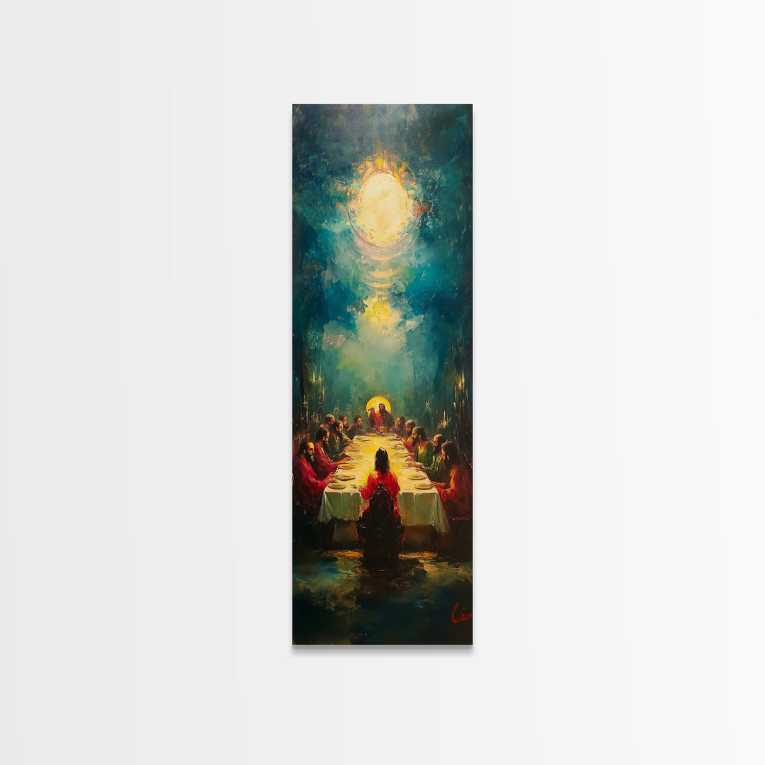 Last Supper Wall Art Framed Canvas Print Vibrant Christ Apostles Painting, Christian Art, Dark Religious Decor, Unique Holiday Gift, Spiritual Canvas