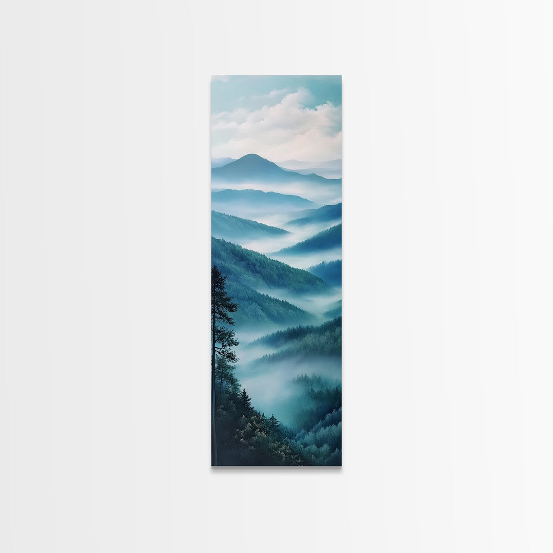 Smoky Mountain View Framed Canvas Print Serene Nature Landscape Art, Southwest Wall Art, Blue and Green Wall Art, Bedroom Art, Above Couch Decor