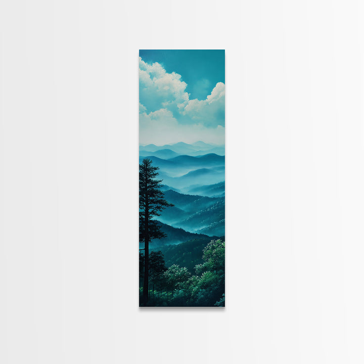 Bright Morning Mountains Framed Canvas Print Serene Nature Landscape Art, Blue and Green Wall Art, Smoky Mountain Art, Living Room Decor, Above Sofa Art