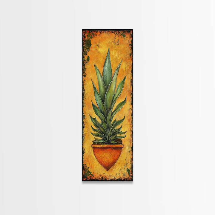 Vibrant Agave in Terra Cotta Framed Canvas Print Rustic Decor Agave Painting Botanical Prints Kitchen Wall Art