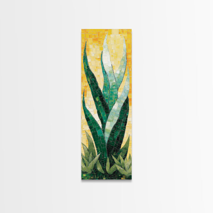 Mosaic Agave Plant Framed Canvas Print Botanical Prints Green Wall Art Rustic Decor Whimsical Art Kitchen Decor