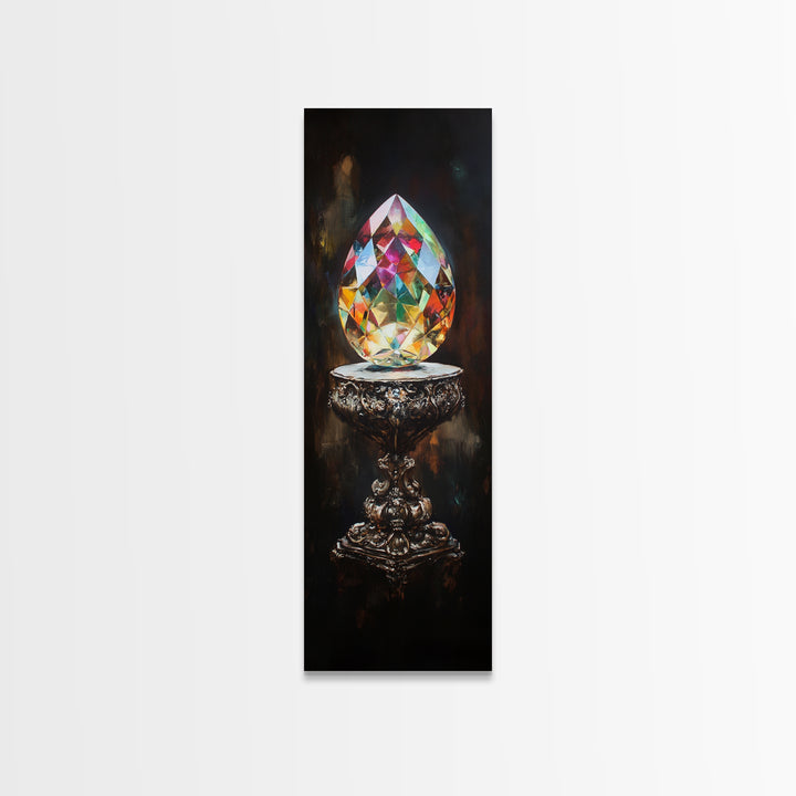Faceted Crystal on Pedestal Canvas Print Gemstone Painting Sacred Geometry Art Original Artwork Above Couch Decor