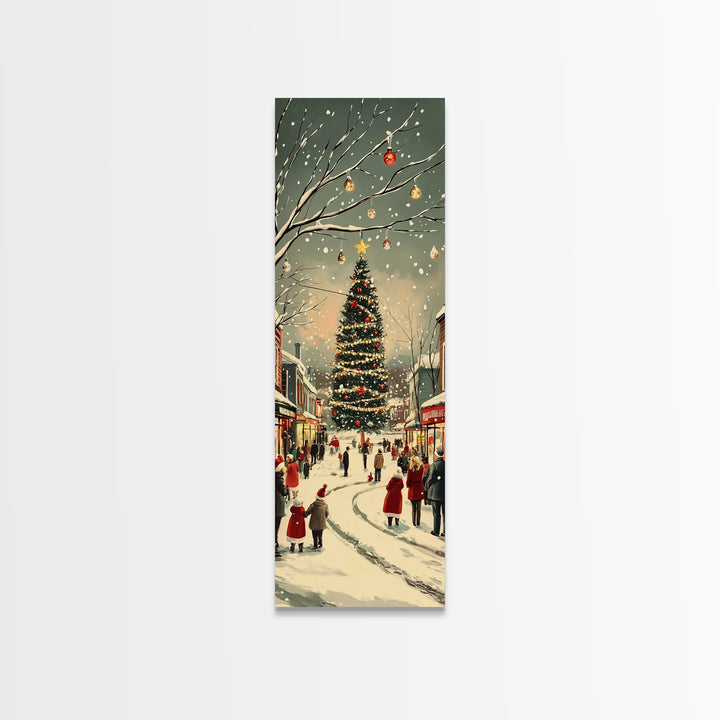 Christmas tree town square painting festive holiday decor framed canvas print, classic winter village, nostalgic seasonal wall art