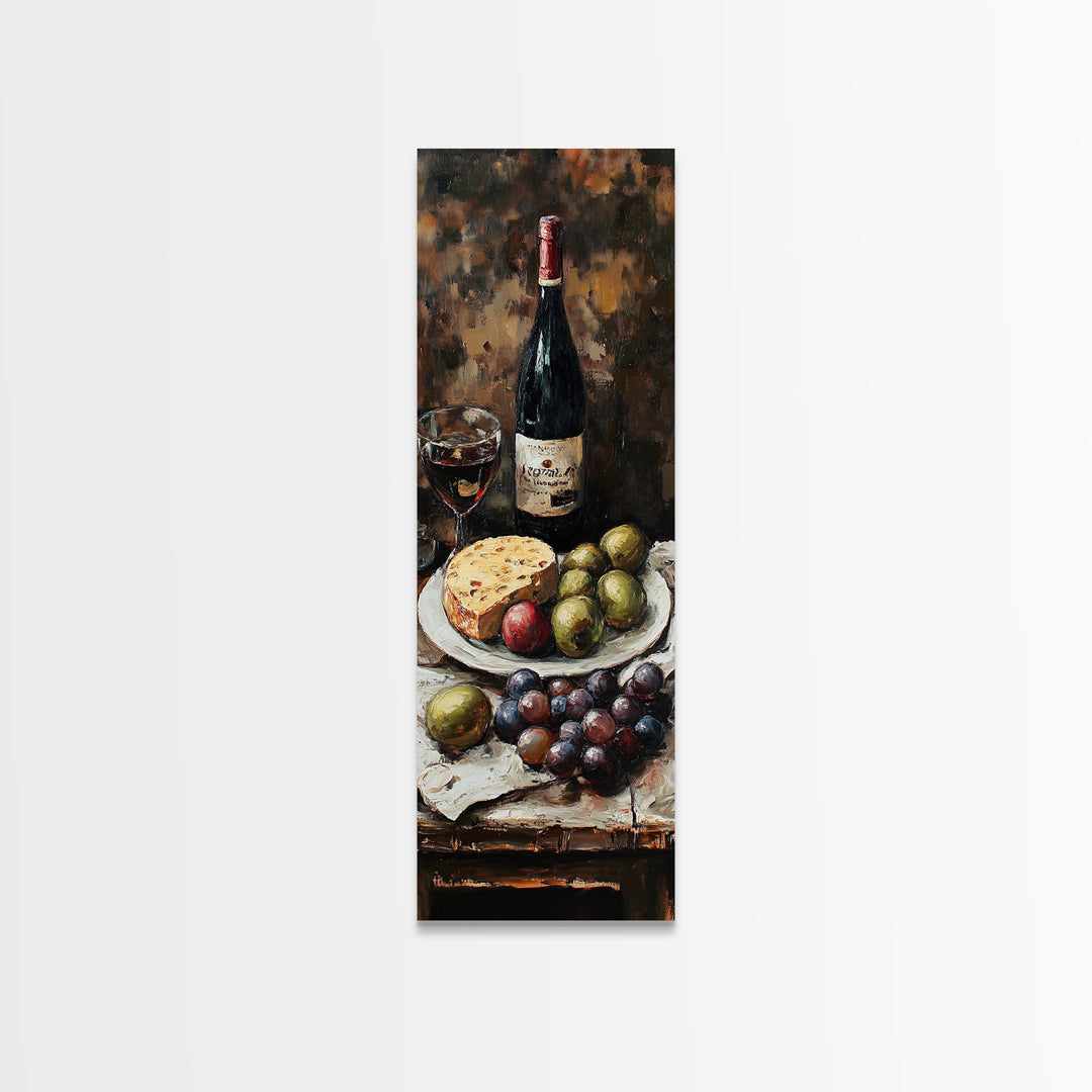Framed Canvas Print Wine Cheese Fruit Kitchen Painting Rustic Wall Art Farmhouse Decor Food Review Kitchen Art