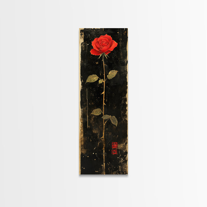 Dark Rose Painting Canvas Print, Gothic Floral Art, Rose with Dark Background, Wabi Sabi Inspired Wall Art, Framed Canvas Print, Rustic Decor