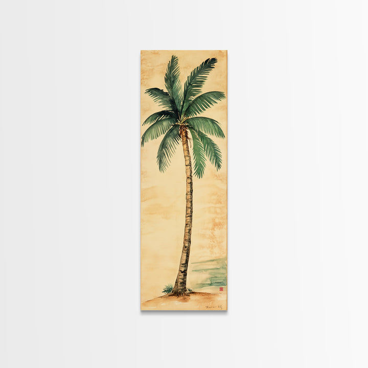 Framed Canvas Print Tall Skinny Palm Tree Art Nautical Coastal Decor, Beach-Inspired Tropical Wall Art, Guest Room Art, Gift Idea Her
