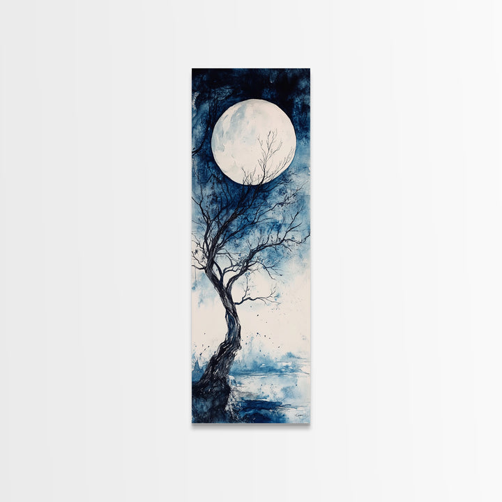 Canvas Print Full Moon with Tree Art, Dark Romance Rustic Wall Decor, Unique Above Couch Art, Moody Bedroom Decor Gift Idea