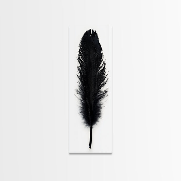Black Feather Wall Art, Black Feather Painting Canvas Print, Boho Minimalist Home Decor, Feather Art, Tall Narrow Art, Skinny Art