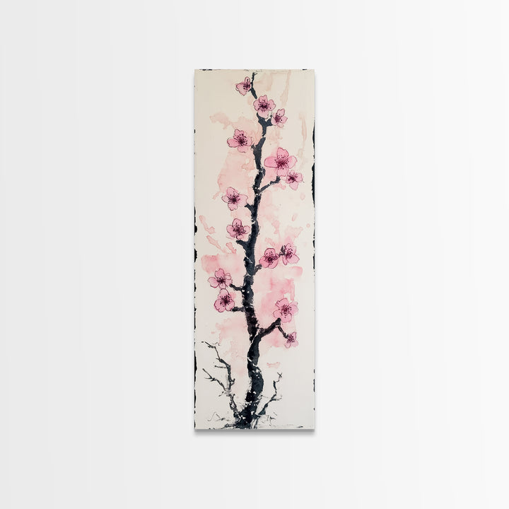 Delicate Cherry Tree in Bloom Painting - Canvas Print for Japanese Floral Art, Spring Blossom Decor, Nature-Inspired Wall Art, Botanical Print