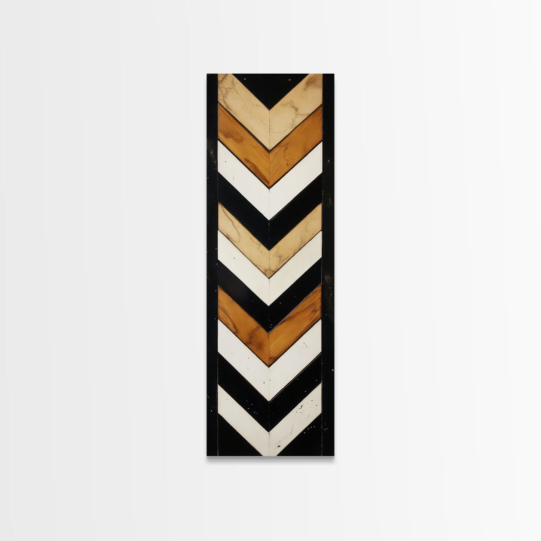 Retro Chevrons Wall Art - Framed Canvas Print - Mid Century Modern Wall Art - Unique Home Decor - Tall Narrow Art - Skinny Art