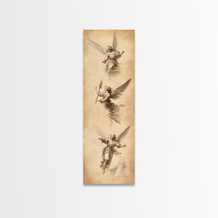 Guardian Angels Wall Art, Framed Canvas Print, Angel Painting, Angel Decor, Tall Skinny Art, Narrow Wall Art, Angelic Painting, Christmas Art