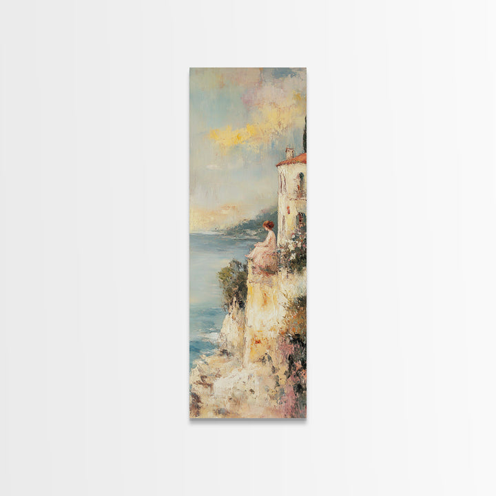 Abstract Oil Painting Print Of a Woman Overlooking the Coast, Victorian Oil Painting, Nautical Seascape Painting, Wall Decor for Girls