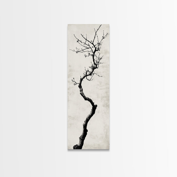 Framed Canvas Print of Minimalist Birch Tree Art in Black and White, Wabi Sabi Art, Rustic Wall Art, Above Bed Wall Art, Tall Skinny Art, Japanese Aesthetic