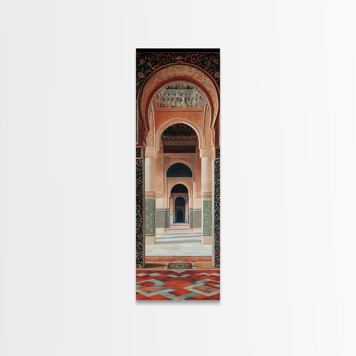 Canvas Print of Moroccan Architecture Art with Mosaic Tiles, Vintage Wall Art, Rustic Decor, Tall Skinny Art, Above Sofa Art, Guest Room Art
