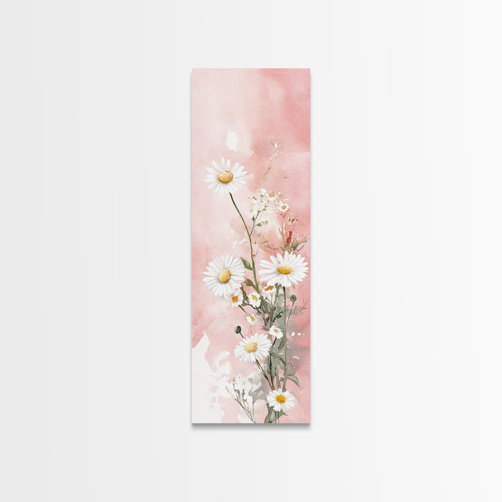 Daisy Canvas Print Wildflower Painting Rustic Floral Art Farmhouse Decor Light Pink Vertical Wall Art Bedroom Gift Idea Botanical Prints