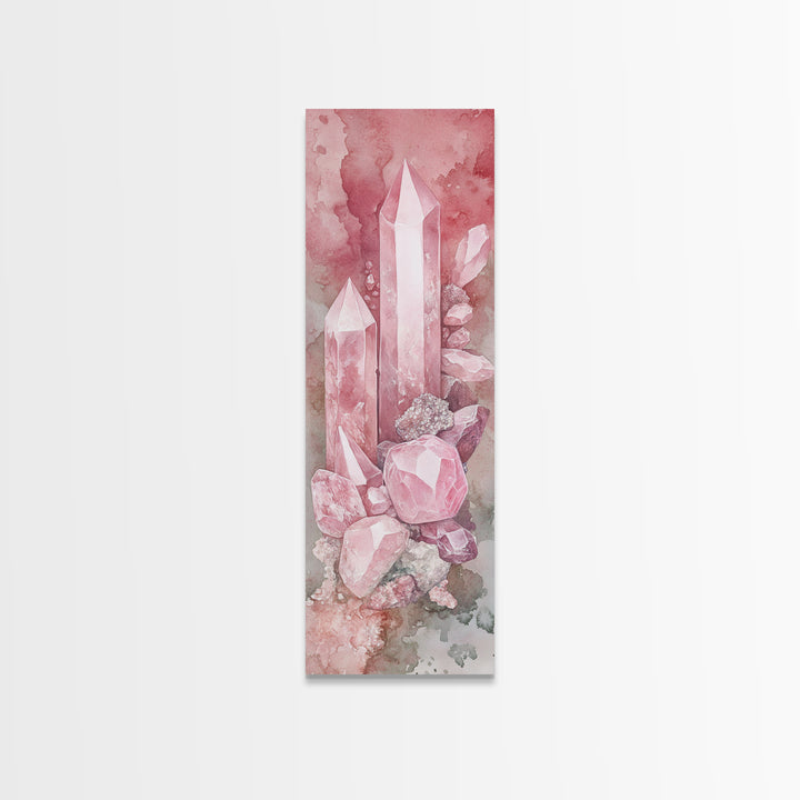 Rose Quartz Crystal Canvas Print - Gemstone Painting in Light Pink Tones, Healing Energy Inspired Wall Art, Boho Room Decor