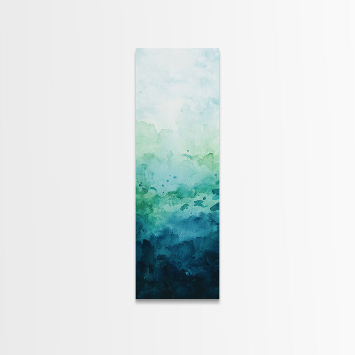 Gradient Watercolor Framed Canvas Print in Green and Blue, Sage Green Wall Art, Minimalist Art, Bedroom Art, Living Room Art