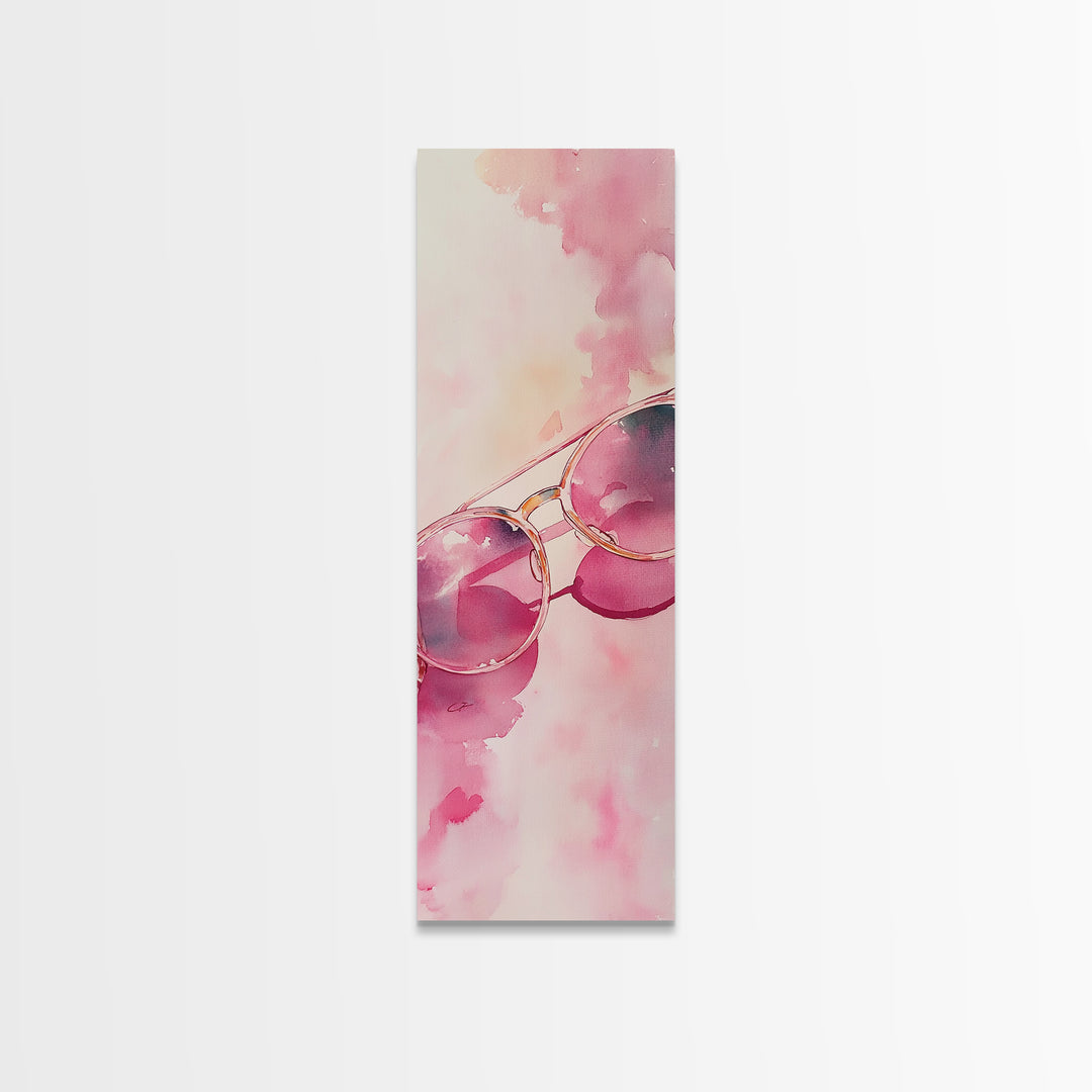 Retro Sunglasses Framed Canvas Print Pink Wall Art Light Pink Wall Art Dorm Decor Minimalist Art Above Couch Art Gift Idea