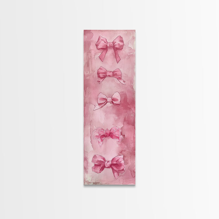 Pink Bows Framed Canvas Print Whimsical Art Light Pink Wall Art Long Narrow Wall Art Tall Skinny Art Dorm Decor Gift Idea