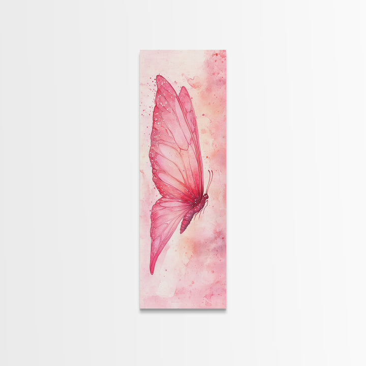 Butterfly Side View Framed Canvas Print Pink Wall Art Light Pink Wall Art Vertical Wall Art Rustic Decor Above Couch Art