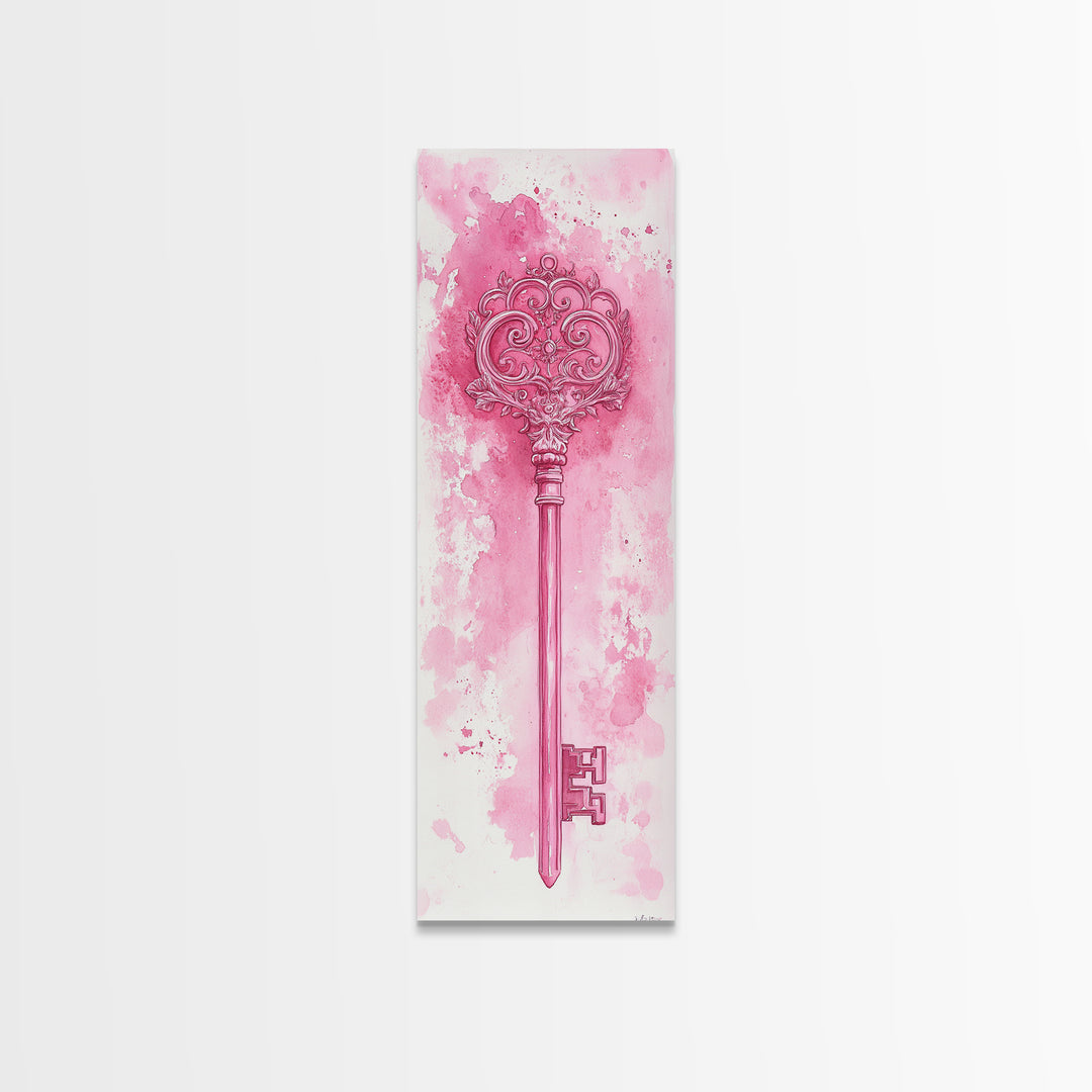 Intricate Key Art Framed Canvas Print Light Pink Wall Art Rustic Decor Minimalist Art Tall Skinny Art Above Couch Art Gift Idea