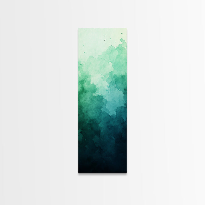 Deep Gradient Watercolor Canvas Print in Green and Teal, Sage Green Wall Art, Moody Art, Vertical Wall Art, Living Room Art, Gift Idea