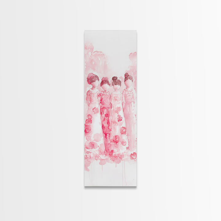 Dreamy Cherry Blossom Dresses Framed Canvas Print, Light Pink Wall Art, Botanical Prints, Whimsical Art, Above Sofa or Bedroom Decor