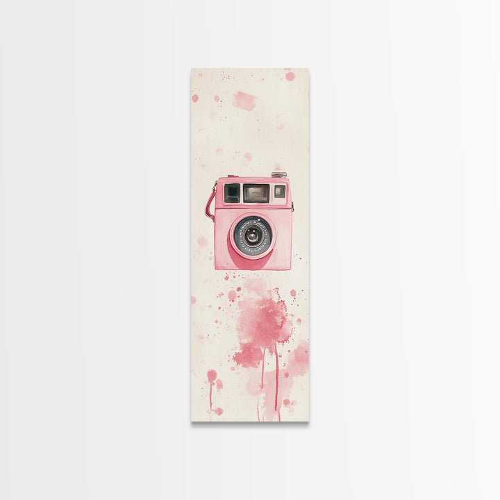Retro Pink Camera Canvas Print Whimsical Wall Art Photography Lover Gift Living Room Art Vertical Pink Abstract Minimalist