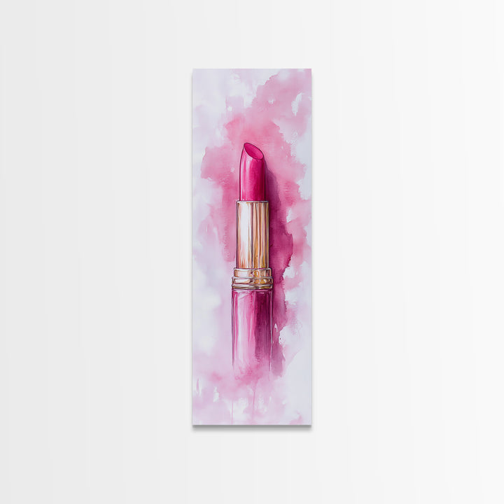 Classic Pink Lipstick Canvas Print Feminine Wall Art Makeup Lover Gift Light Pink Rustic Decor Vertical Artwork Girly Aesthetic