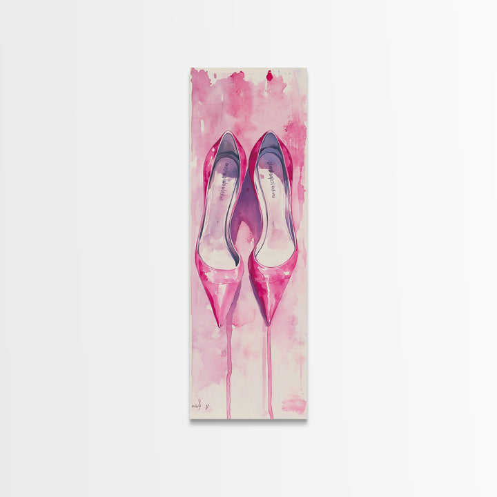 Pink Stilettos Painting Framed Canvas Print Fashion Wall Art Feminine Decor Living Room Artwork Vertical Wall Accent Gift Idea Art