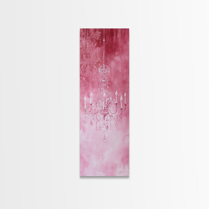 Crystal Chandelier Framed Canvas Print in Pink Abstract Art Perfect Above Sofa or Guest Room Art with Rustic and Glam Style
