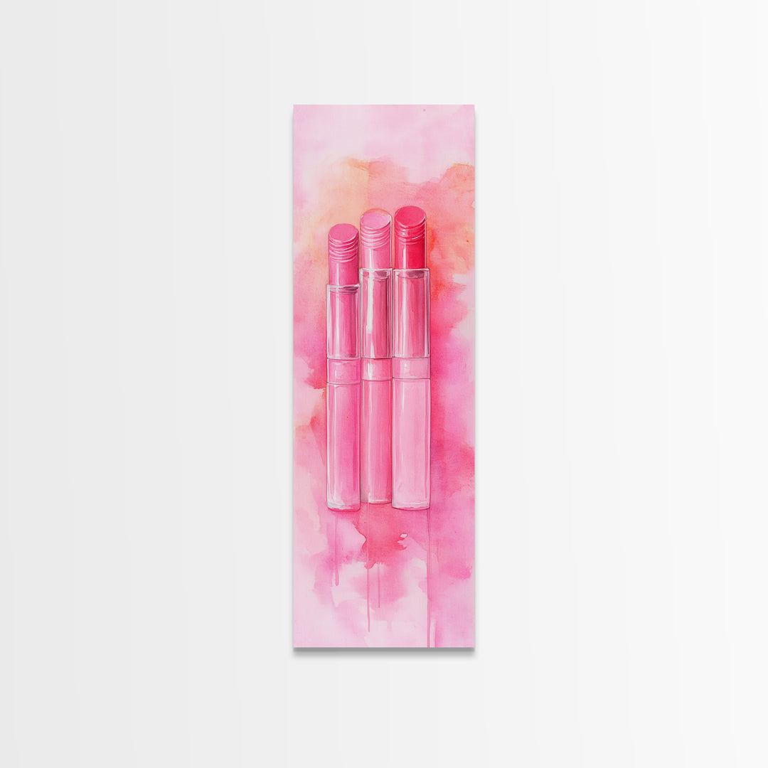 Light Pink Lipsticks Framed Canvas Print, Modern Whimsical Art, Abstract Vertical Art for Makeup Room or Girly Dorm Wall Decor