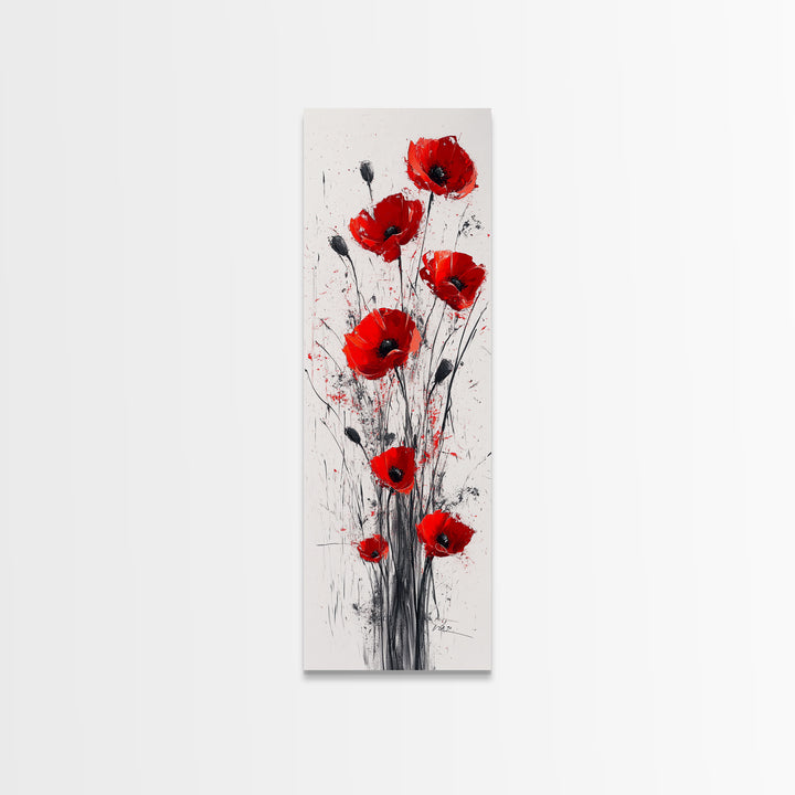 Bright Red Poppy Flower Art Framed Canvas Print Wildflower Painting Botanical Prints Modern Office Rustic Farmhouse Art