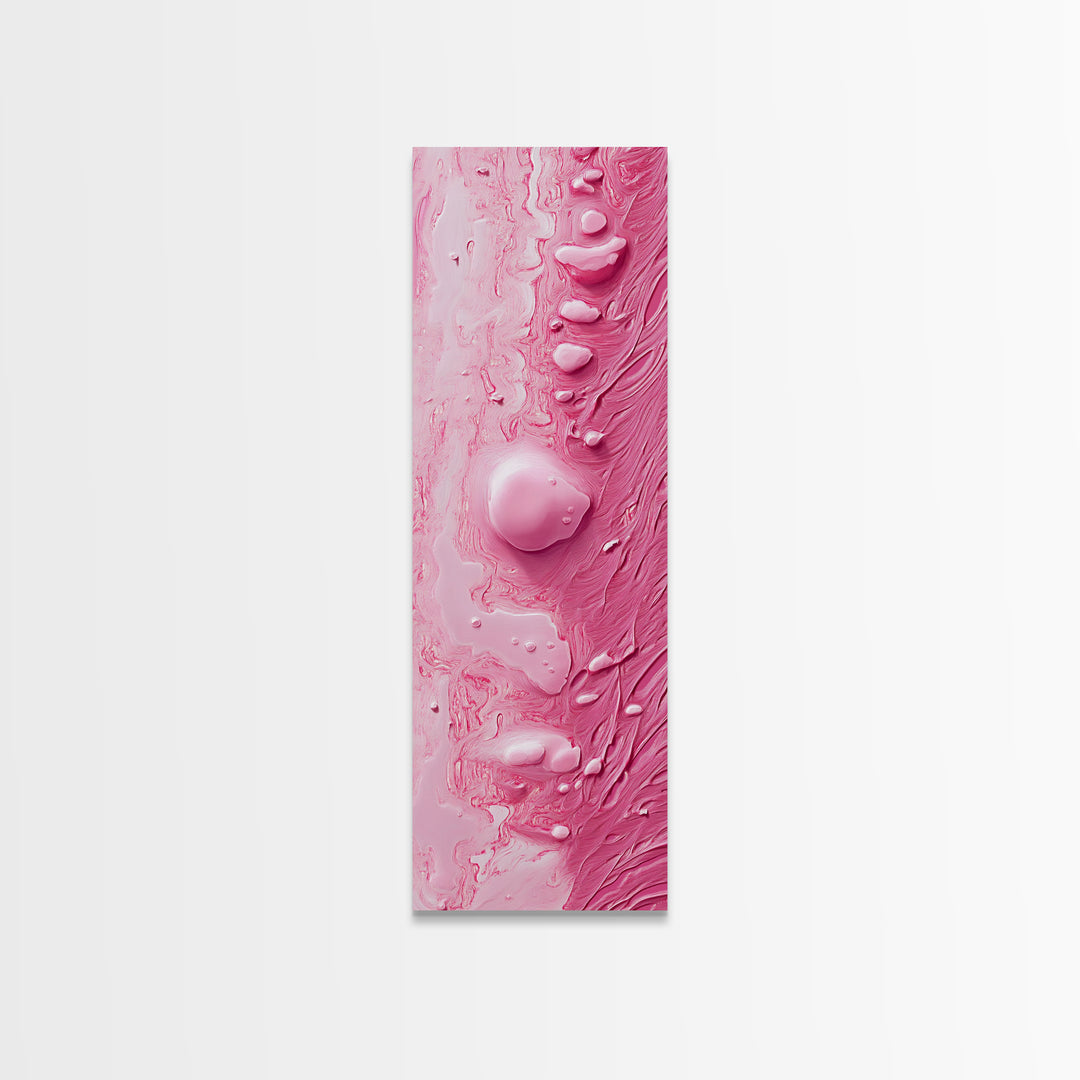 Pink Texture Abstract Framed Canvas Print, Minimalist Blotter Art in Light Pink Tones, Skinny Wall Art for Modern Bedroom or Office
