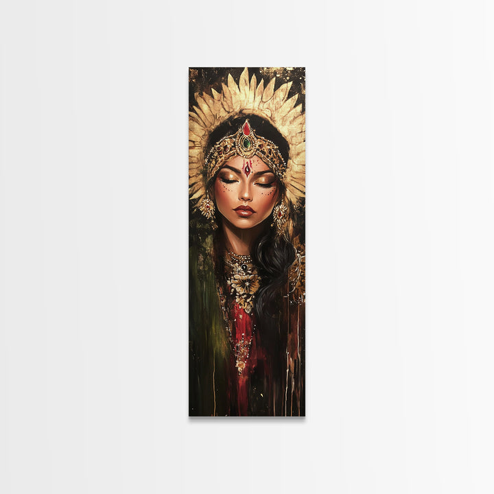 Golden Goddess Framed Canvas Print, Afrocentric Art Print with Ornate Detail, Dark Romance Wall Art for Eclectic Living Room Decor