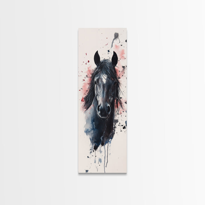 Black Horse Portrait Canvas Print Rustic Farmhouse Art Horse Wall Art Tall Skinny Art Vertical Rustic Living Room Wall Decor