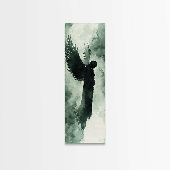 Dark Angel Silhouette Canvas Print Angel Art Prints Dark Angels Wall Art Moody Art Gothic Living Room Art Vertical Wall Decor